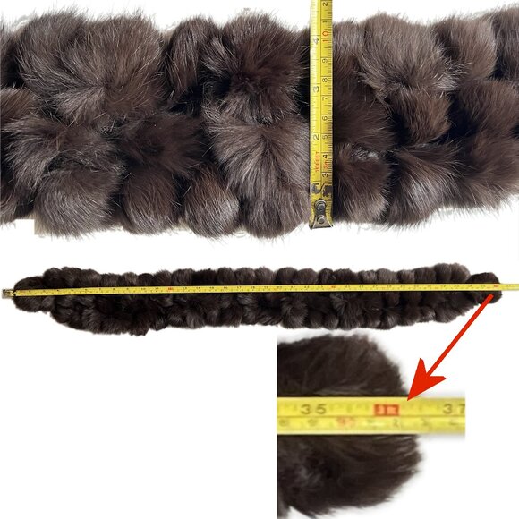 Genuine Rabbit Fur Brown Pompom Scarf Boa, one size fits all - Picture 16 of 16